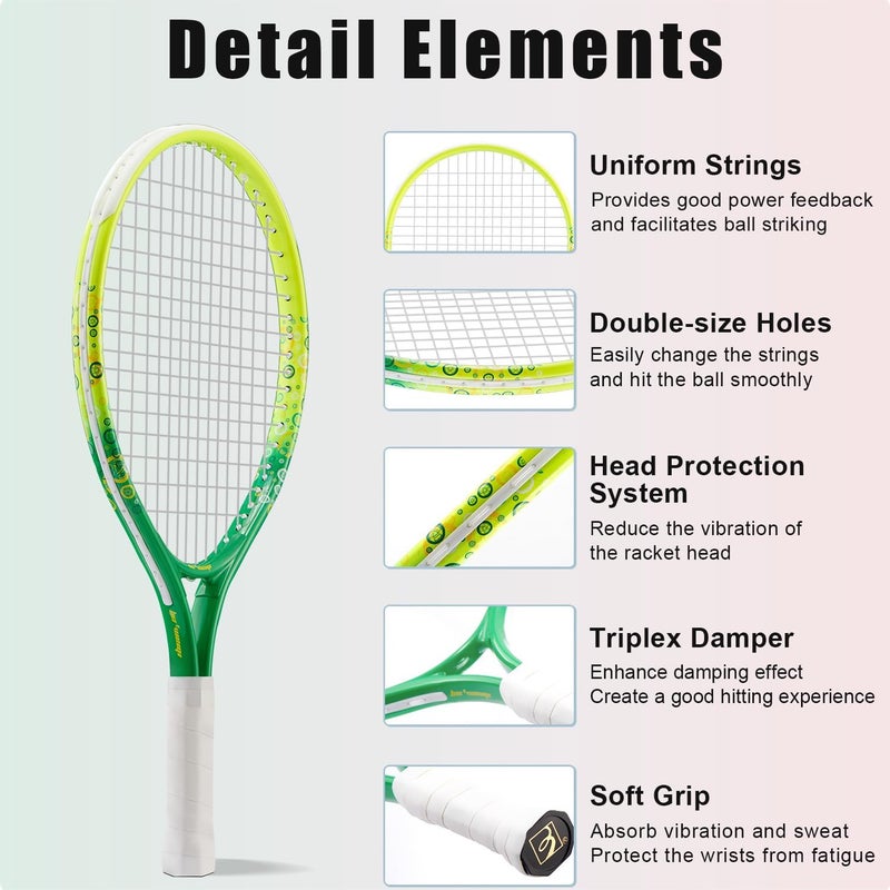 BOWEI 17"-25" Kids Tennis Racket for Aged 2-12 Lightweight Youth Tennis Racquet for Girls and Boys Outdoor/Indoor Sports with 1 Non-Slip Grip and 1 Shoulder Strap Bag Easy Carry - Image 4